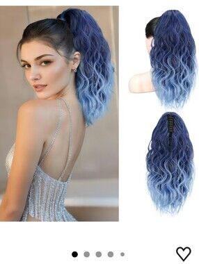 Blue Ombre Wavy Ponytail Hair Extension - 14 Inch